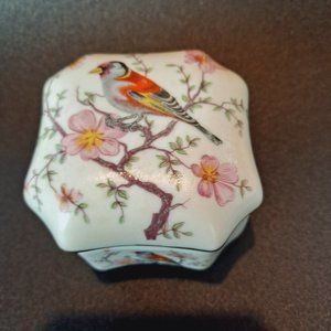Exotic Bird w/Cherry Blossoms Trinket Box with Lid Made in Portugal